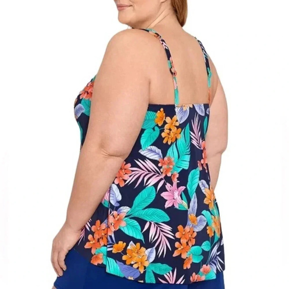 Swim Solutions Havanna Nights Bust Support Tankini Swim Top Size 16W Navy NWT - Picture 2 of 13